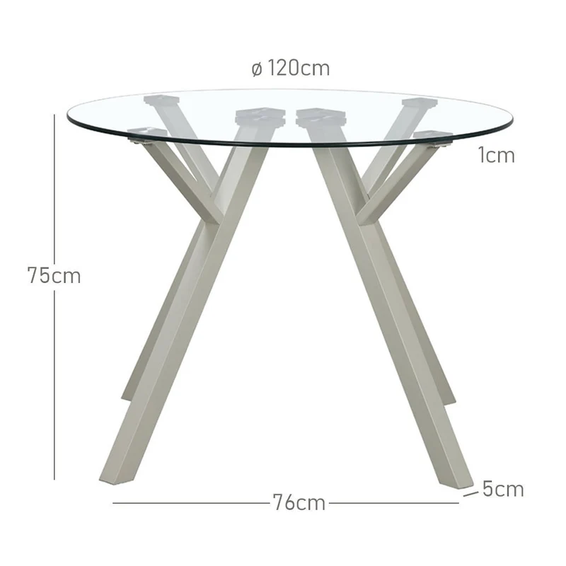 Mesa redonda de cristal templado y metal beige de 120 cm de diámetro