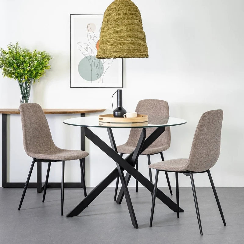 Mesa de cristal templado y base de metal negro de 100 cm de diámetro