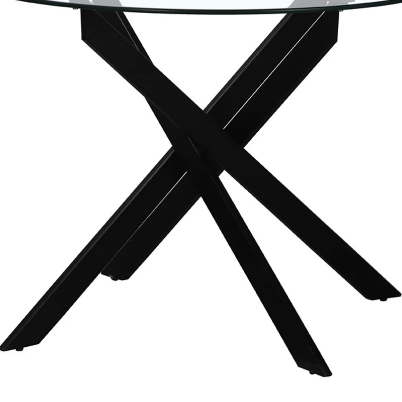 Mesa de cristal templado y base de metal negro de 100 cm de diámetro