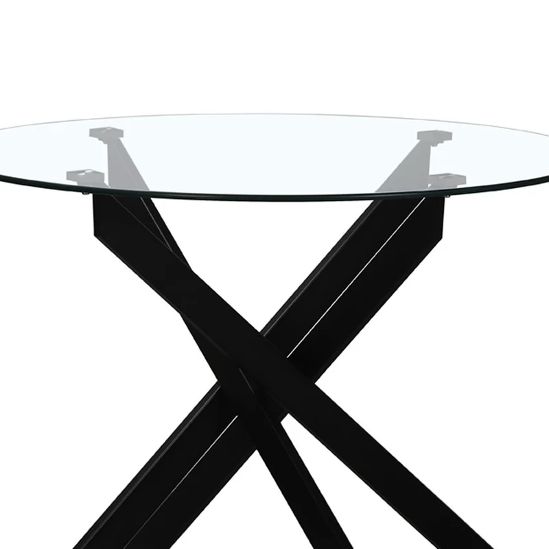 Mesa de cristal templado y base de metal negro de 100 cm de diámetro