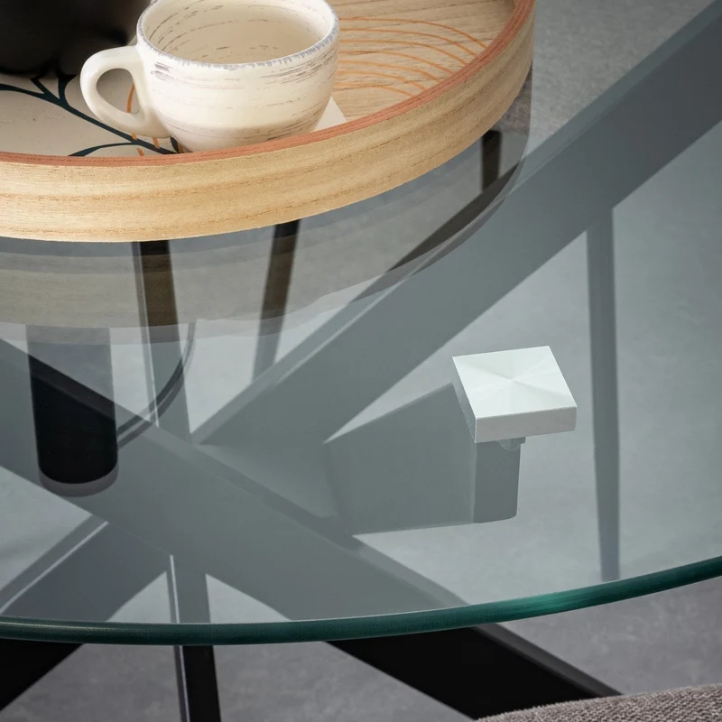 Mesa de cristal templado y base de metal negro de 100 cm de diámetro