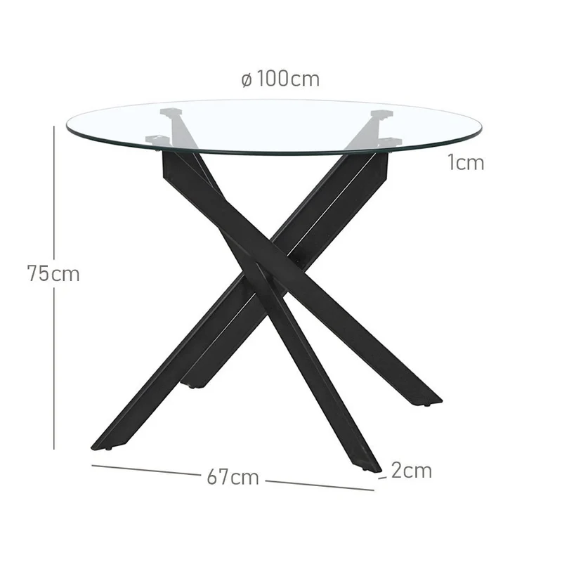 Mesa de cristal templado y base de metal negro de 100 cm de diámetro