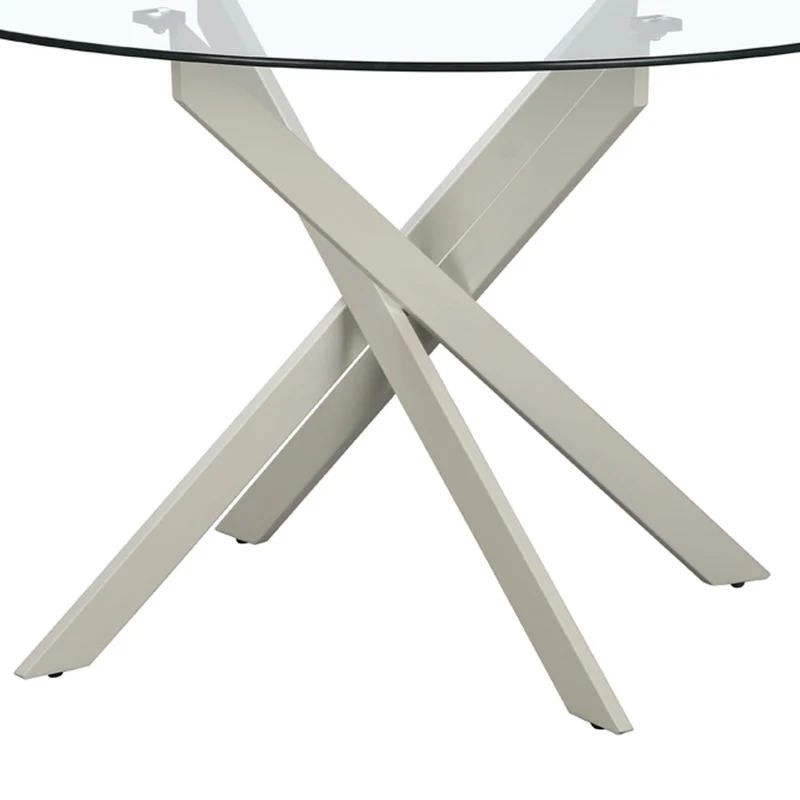 Mesa de cristal templado y base de metal beige de 120 cm de diámetro