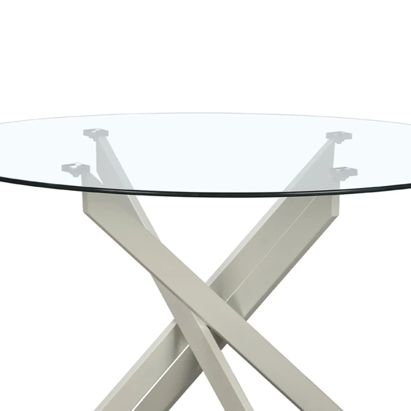 Mesa de cristal templado y base de metal beige de 120 cm de diámetro