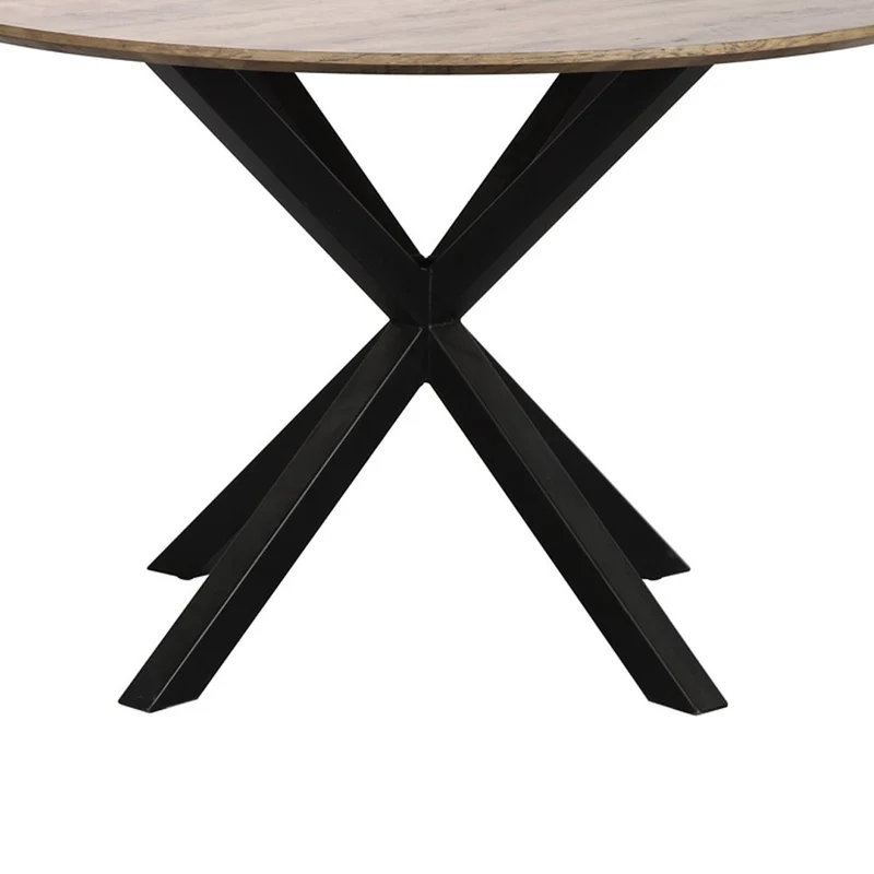 Mesa redonda de madera natural y metal negro de 100 cm de diámetro