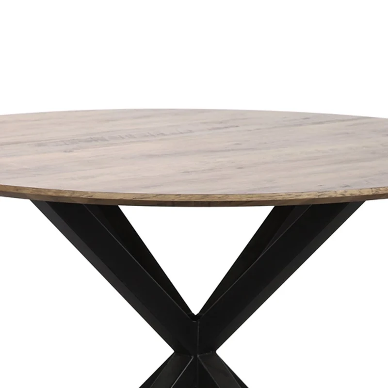 Mesa redonda de madera natural y metal negro de 120 cm de diámetro