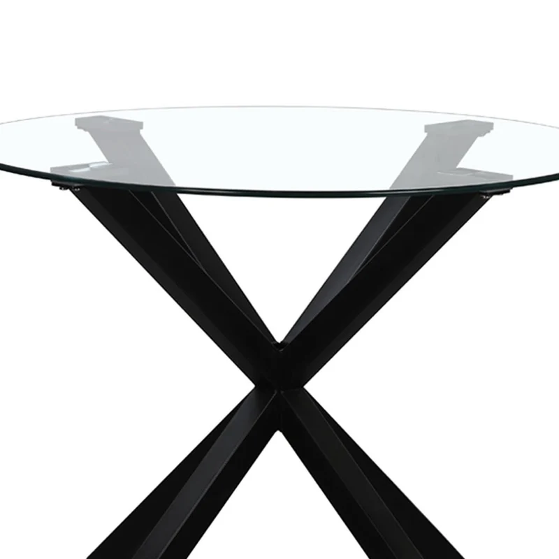 Mesa de cristal templado y cruceta de metal negro de 100 cm de diámetro