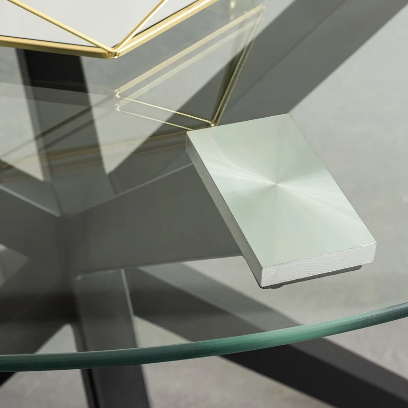 Mesa de cristal templado y cruceta de metal negro de 100 cm de diámetro