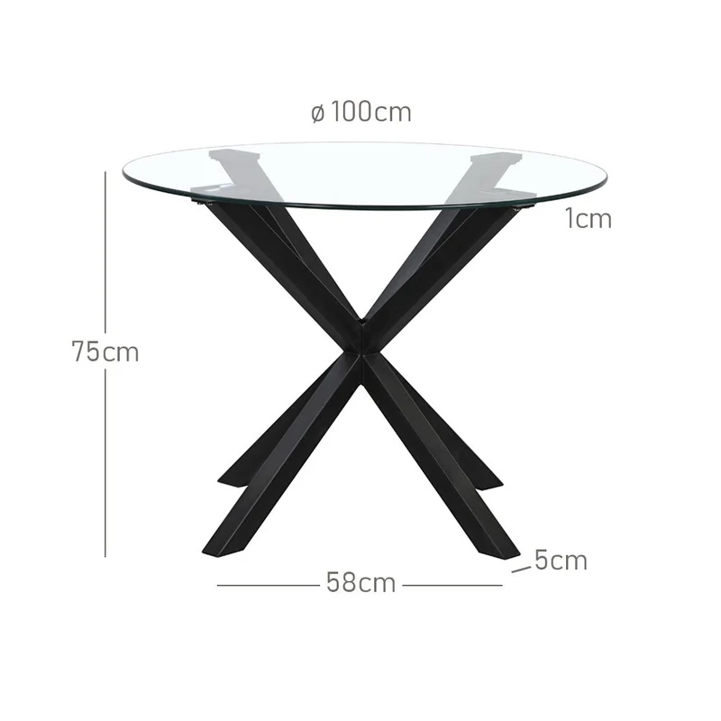 Mesa de cristal templado y cruceta de metal negro de 100 cm de diámetro