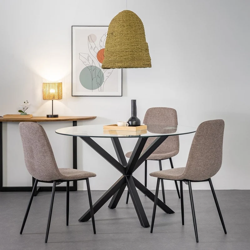 Mesa de cristal templado y cruceta de metal negra de 120 cm de diámetro