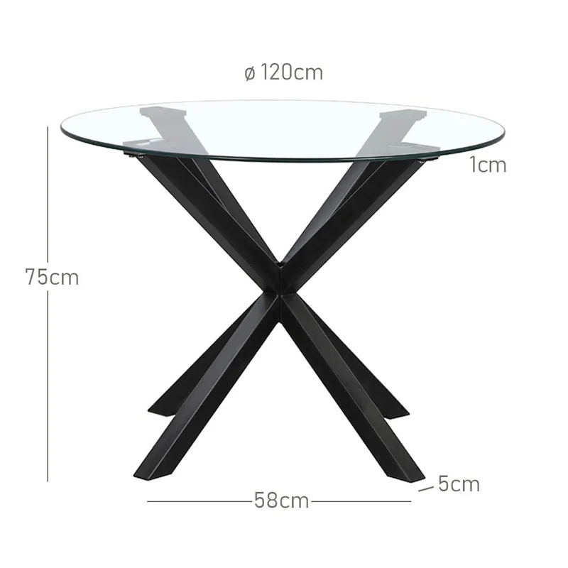 Mesa de cristal templado y cruceta de metal negra de 120 cm de diámetro