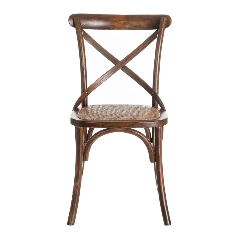 2 sillas comedor Aspas de madera de olmo marrón oscuro y asiento de ratán