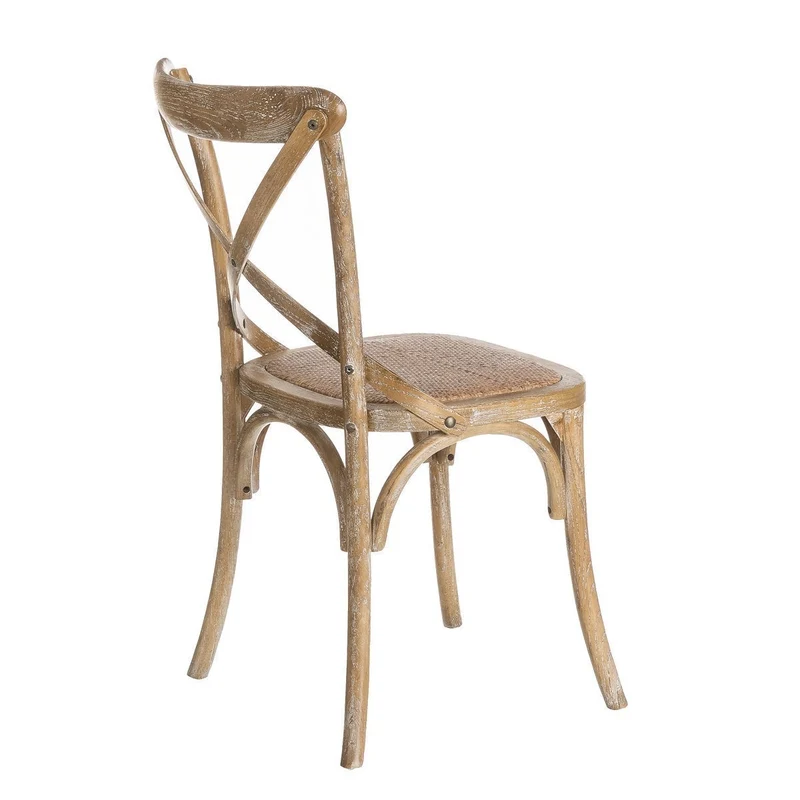2 sillas de comedor Aspas de madera de olmo marrón y asiento de ratán