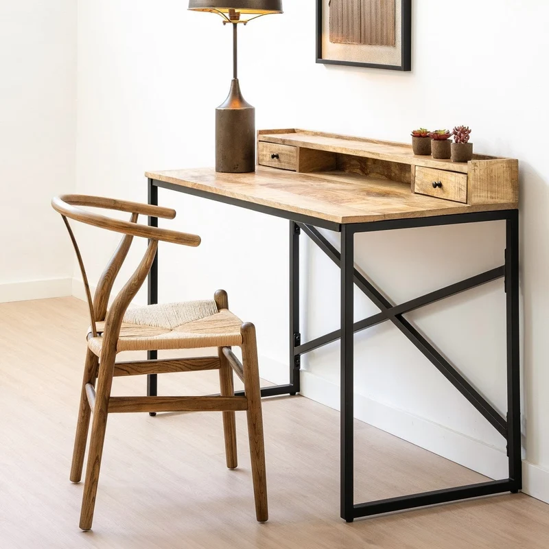 2 sillas de comedor Ming de madera de olmo marrón oscuro