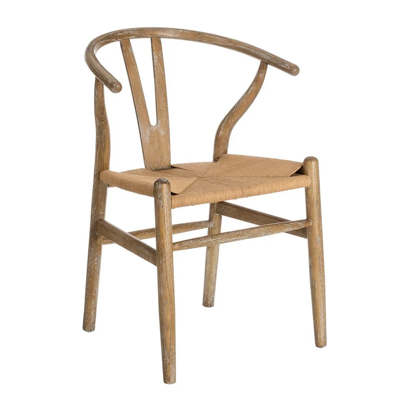 2 sillas de comedor Ming de madera de olmo marrón con asiento de cuerda