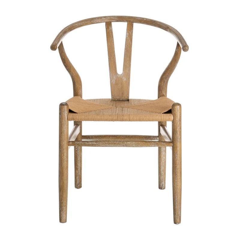 2 sillas de comedor Ming de madera de olmo marrón con asiento de cuerda