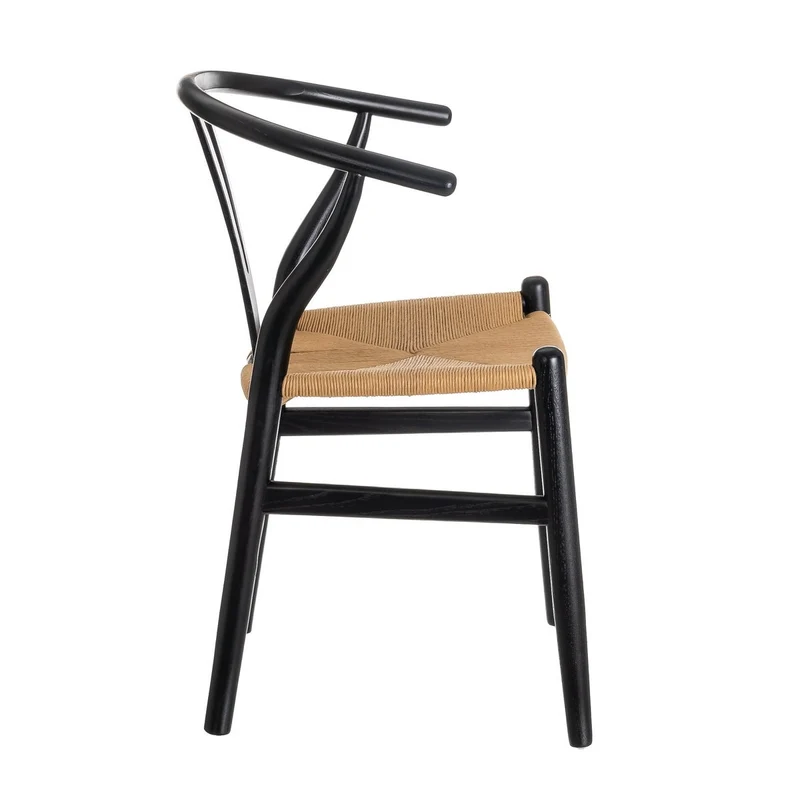 2 sillas de comedor Ming de madera de olmo negro con asiento de cuerda