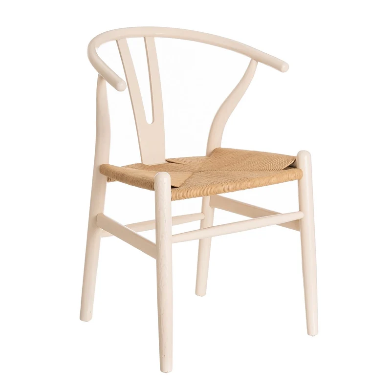 2 sillas de comedor Ming en madera olmo blanco y asiento cuerda