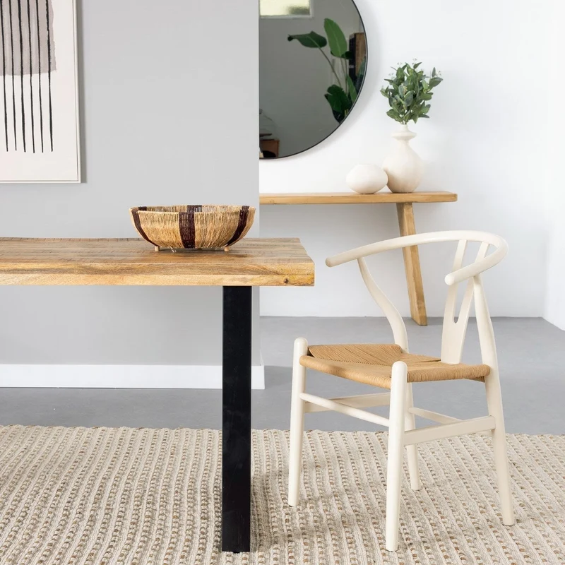 2 sillas de comedor Ming en madera olmo blanco y asiento cuerda