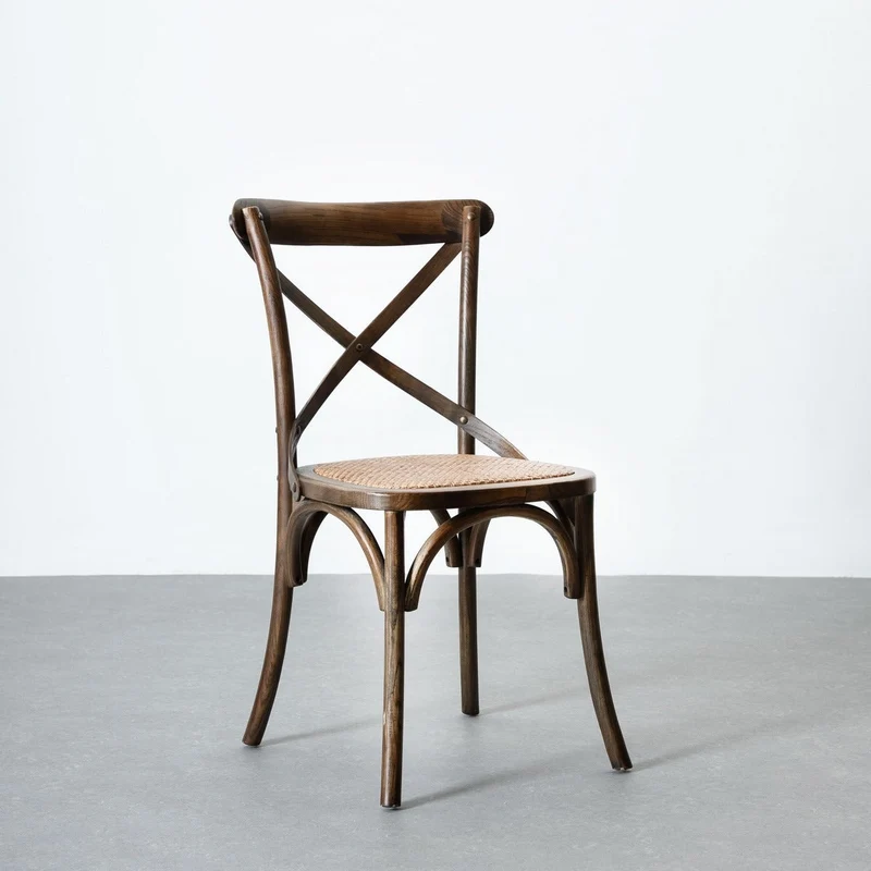 4 sillas comedor Aspas de madera de olmo marrón oscuro y asiento de ratán