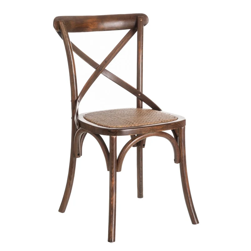 4 sillas comedor Aspas de madera de olmo marrón oscuro y asiento de ratán