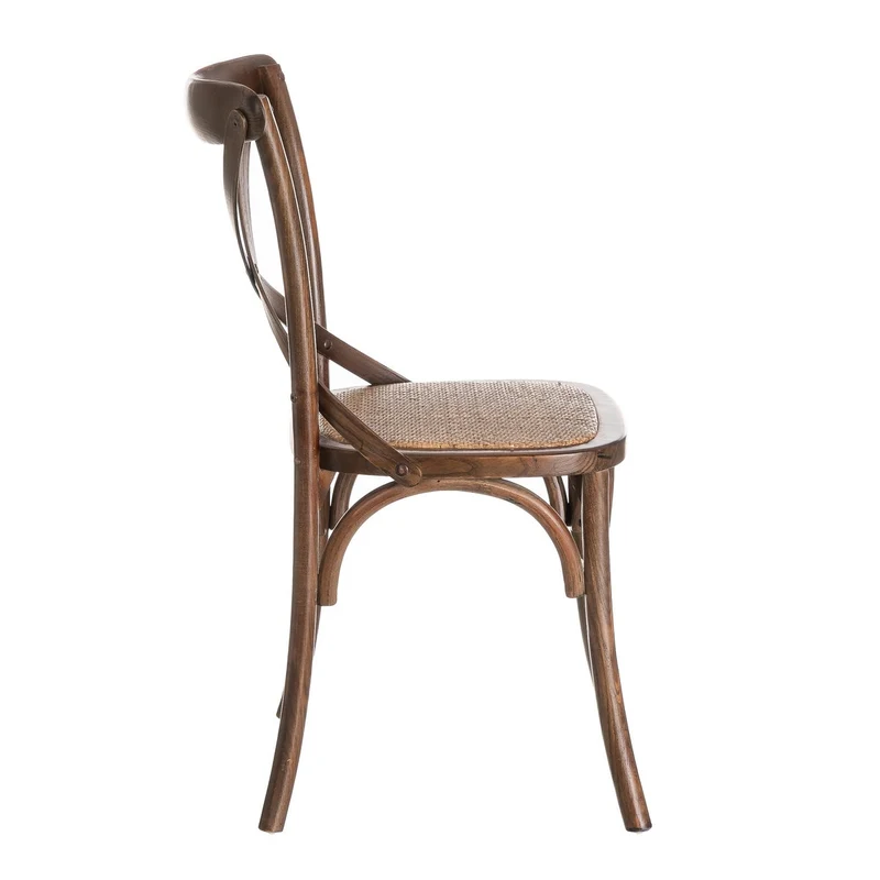 4 sillas comedor Aspas de madera de olmo marrón oscuro y asiento de ratán