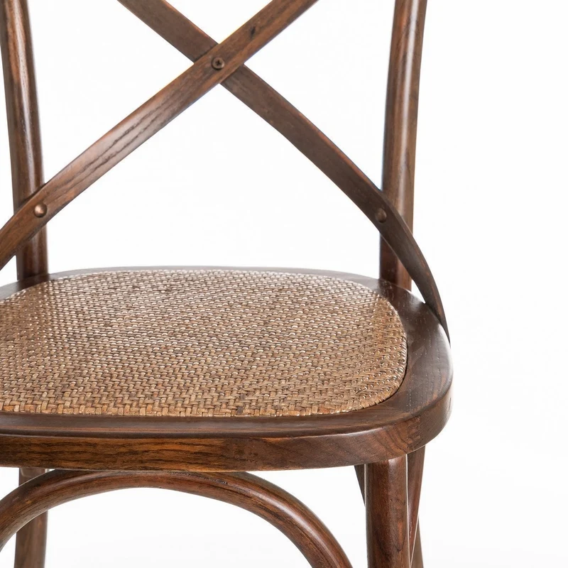 4 sillas comedor Aspas de madera de olmo marrón oscuro y asiento de ratán