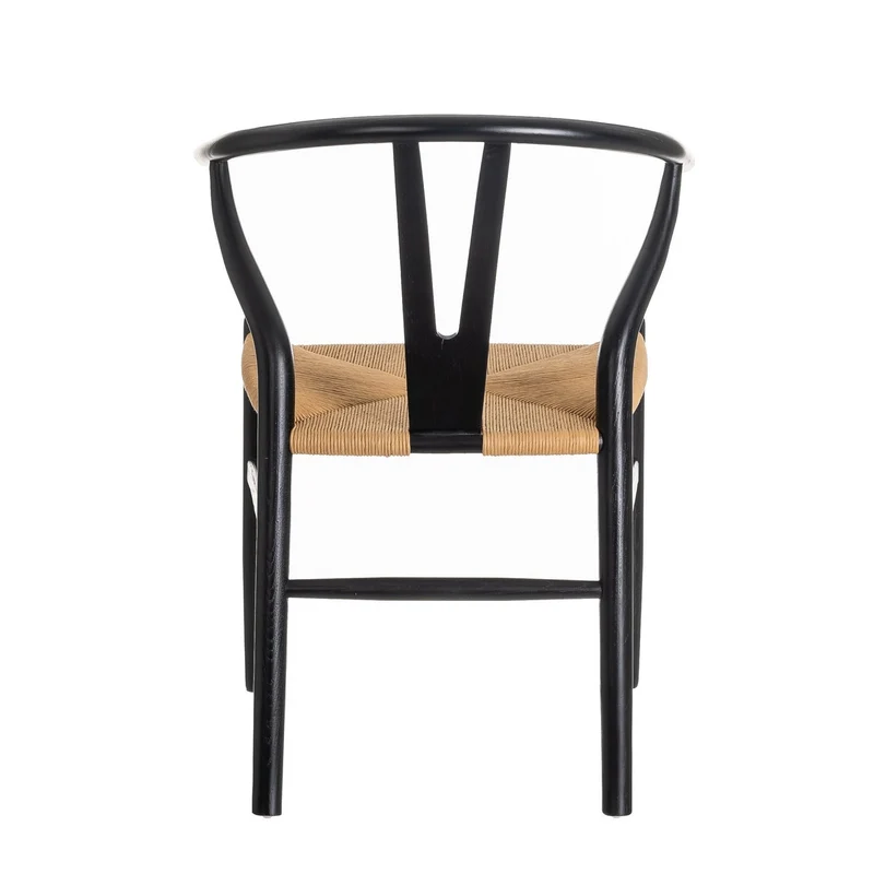 4 sillas de comedor Ming de madera de olmo negro con asiento de cuerda