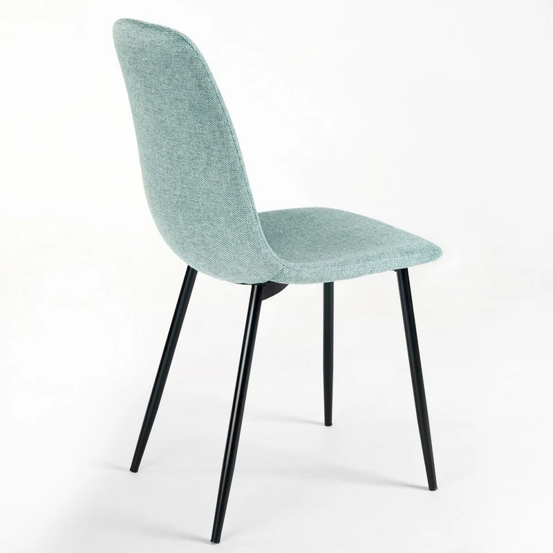 4 sillas de comedor Lina azul tapizadas en lino con patas metálicas negras
