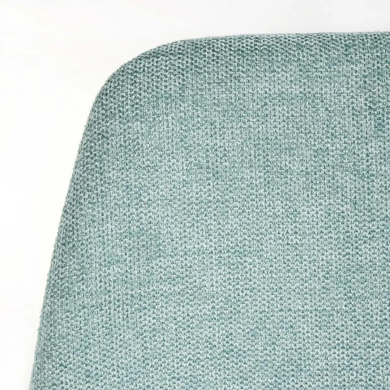 4 sillas de comedor Lina azul tapizadas en lino con patas metálicas negras