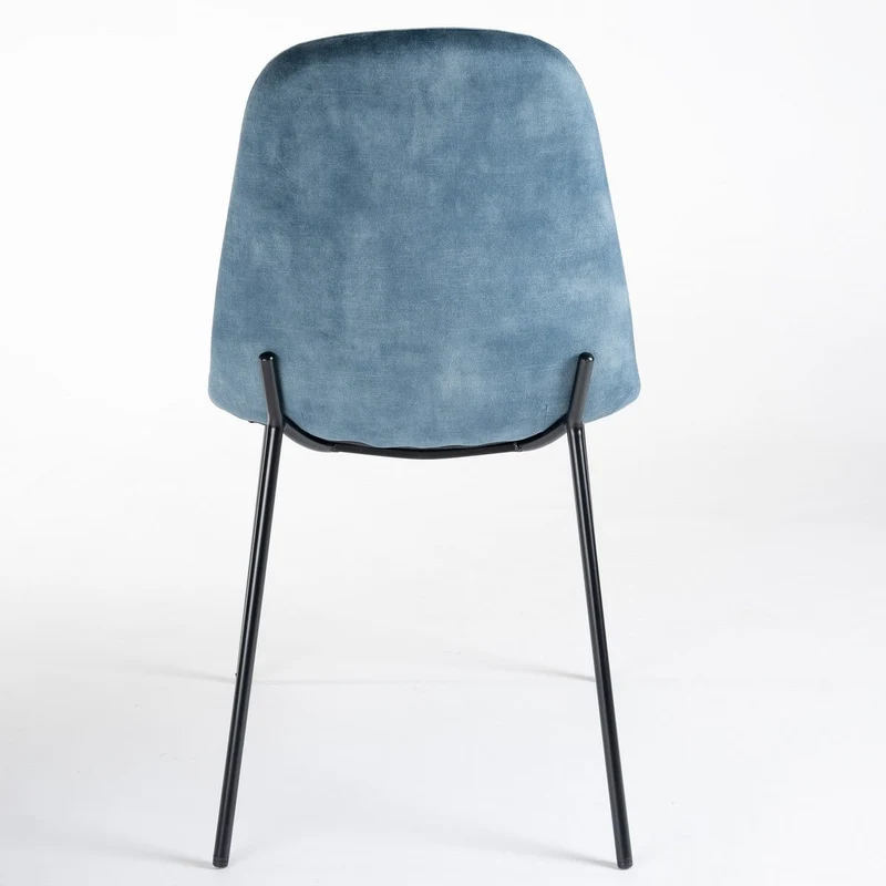 Pack de 4 sillas Gina de terciopelo azul con patas de metal negro