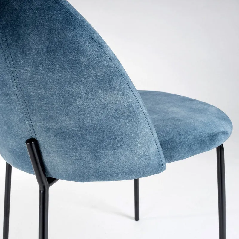 Pack de 4 sillas Gina Ovalo de terciopelo azules con patas negras