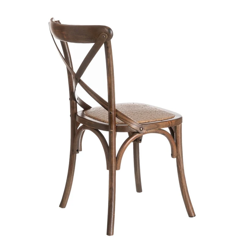 Silla de comedor Aspas de madera de olmo marrón oscuro y asiento de ratán