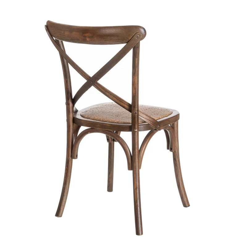 Silla de comedor Aspas de madera de olmo marrón oscuro y asiento de ratán
