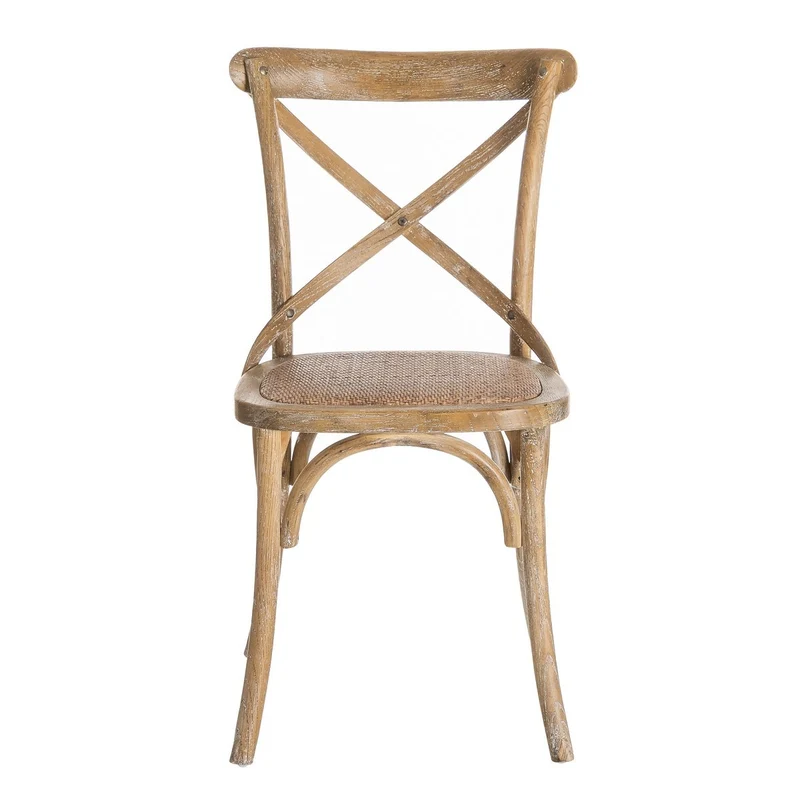 Silla de comedor Aspas de madera de olmo marrón y asiento de ratán