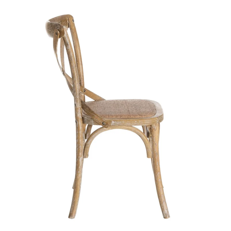 Silla de comedor Aspas de madera de olmo marrón y asiento de ratán