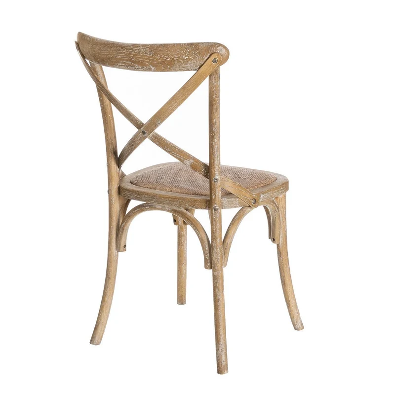 Silla de comedor Aspas de madera de olmo marrón y asiento de ratán