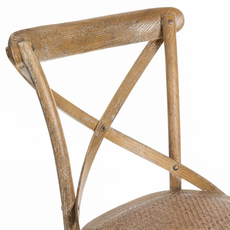 Silla de comedor Aspas de madera de olmo marrón y asiento de ratán