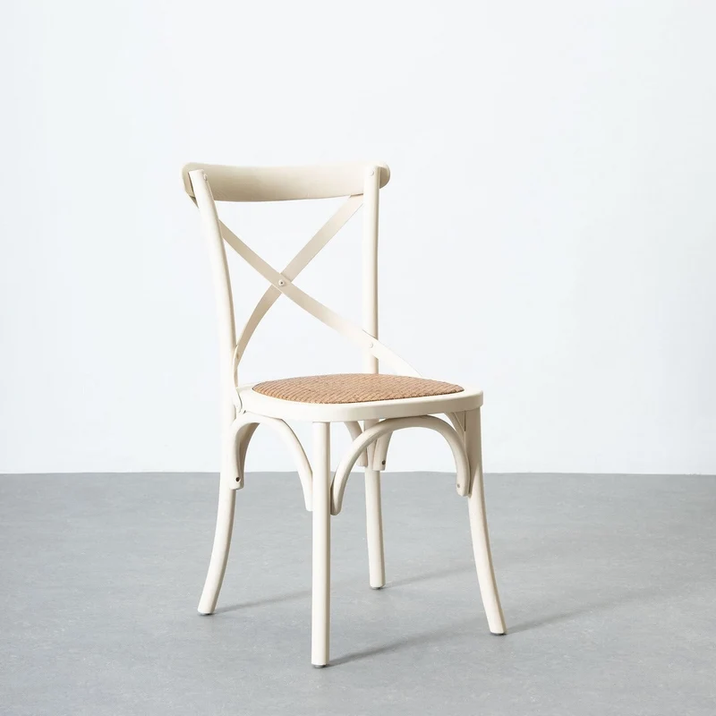 Silla de comedor Aspas de madera de olmo blanco y asiento de ratán