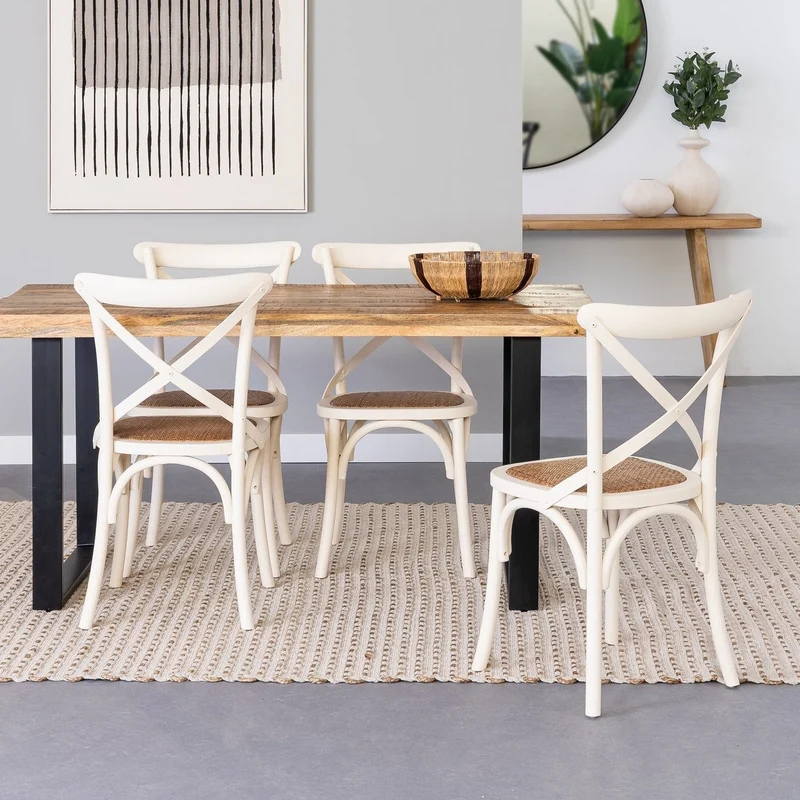 Silla de comedor Aspas de madera de olmo blanco y asiento de ratán