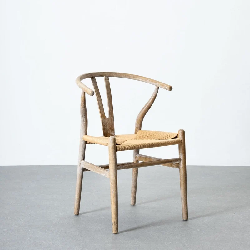 Silla de comedor Ming de madera de olmo marrón con asiento de cuerda