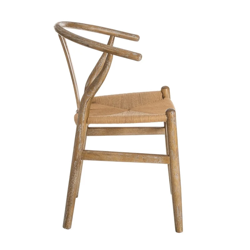Silla de comedor Ming de madera de olmo marrón con asiento de cuerda
