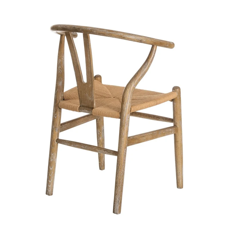 Silla de comedor Ming de madera de olmo marrón con asiento de cuerda