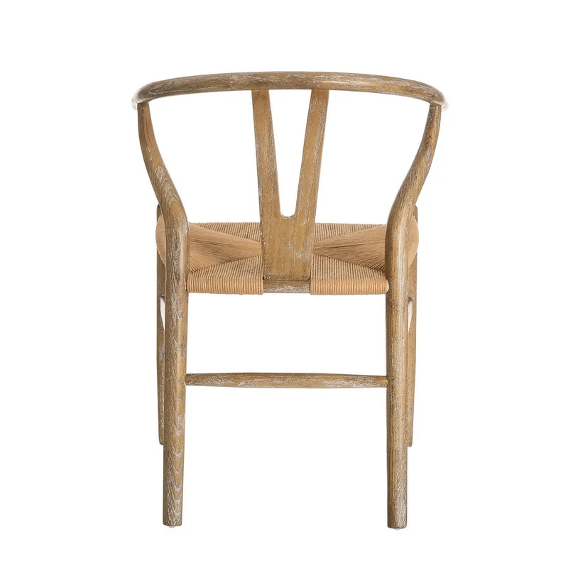 Silla de comedor Ming de madera de olmo marrón con asiento de cuerda