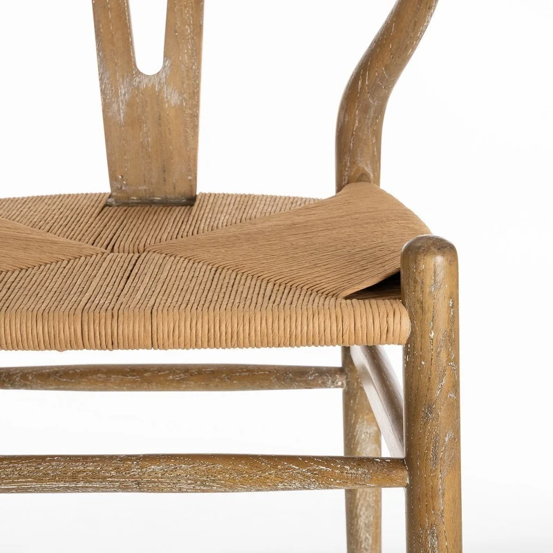Silla de comedor Ming de madera de olmo marrón con asiento de cuerda