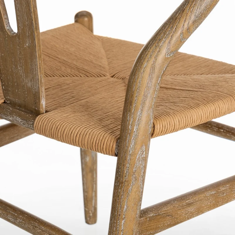 Silla de comedor Ming de madera de olmo marrón con asiento de cuerda