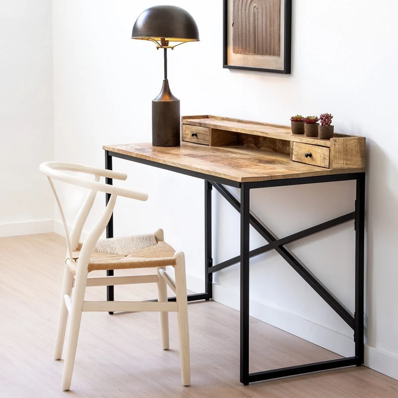 Silla de comedor Ming en madera de olmo color blanco y asiento de cuerda