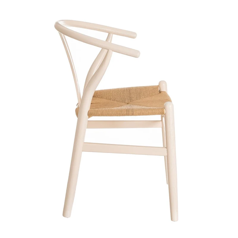 Silla de comedor Ming en madera de olmo color blanco y asiento de cuerda
