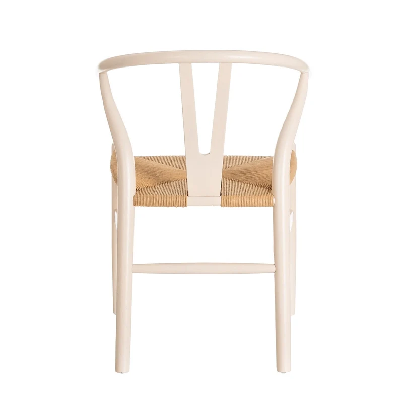 Silla de comedor Ming en madera de olmo color blanco y asiento de cuerda
