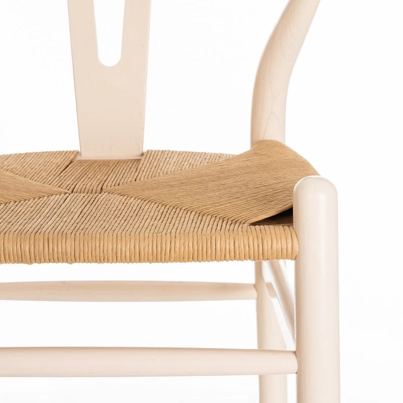 Silla de comedor Ming en madera de olmo color blanco y asiento de cuerda